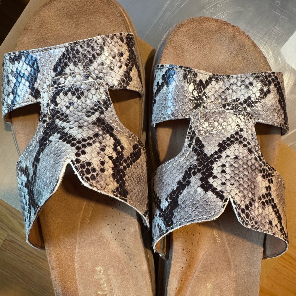Clarks Black and Gray Snakeskin Sandals